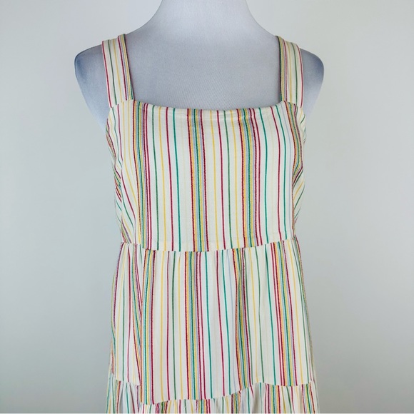 Madewell Button Back Tiered Rainbow Stripe Dress Size 4 Tall - Picture 3 of 11